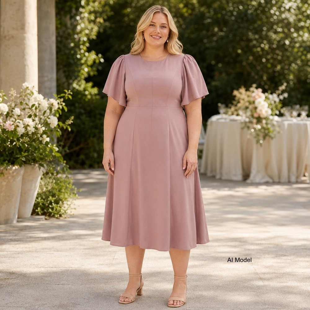 Anthropologie Pink Midi Dress 14 Cottagecore Puff Sleeve Dusty Pink‎ Romantic